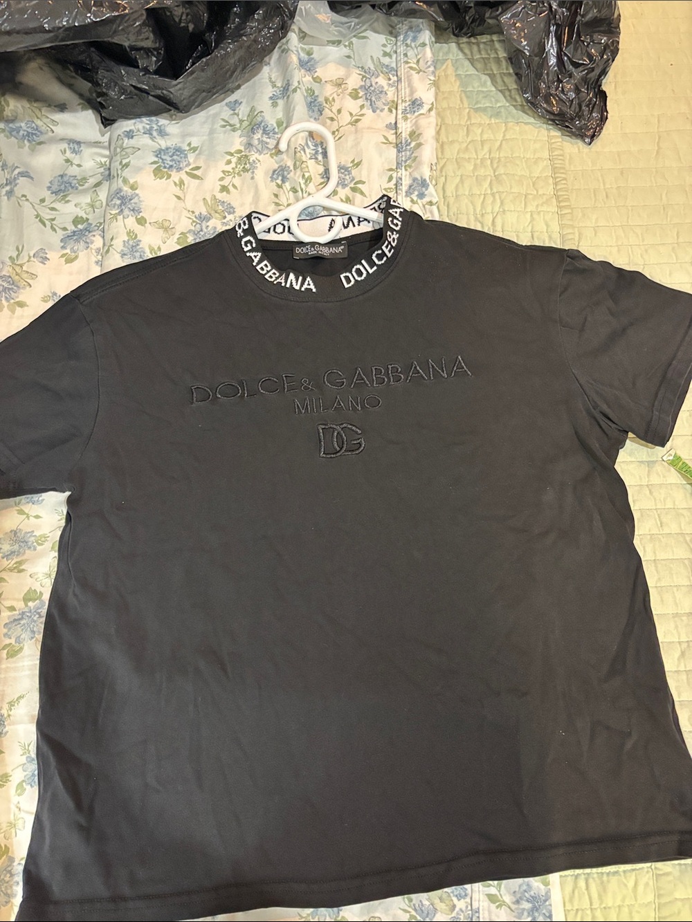 Dolce & Gabbana Black Short Sleeve Logo Tee with Branded Ribbed Collar
